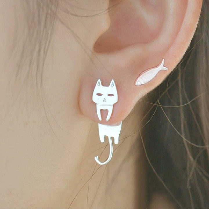 Silver Climbing Cat Earrings - Luna-State of Style