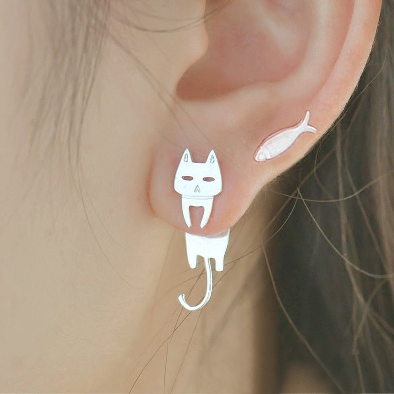 Silver Climbing Cat Earrings - Luna-State of Style