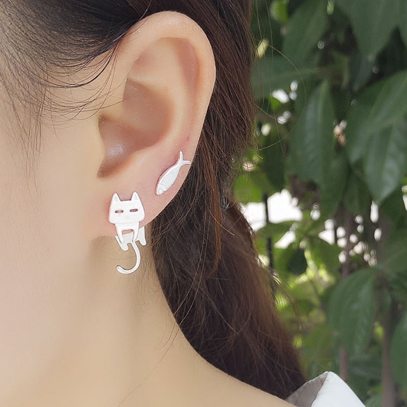 Silver Climbing Cat Earrings - Luna-State of Style