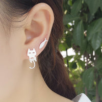 Silver Climbing Cat Earrings - Luna-State of Style