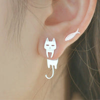 Silver Climbing Cat Earrings - Luna-State of Style