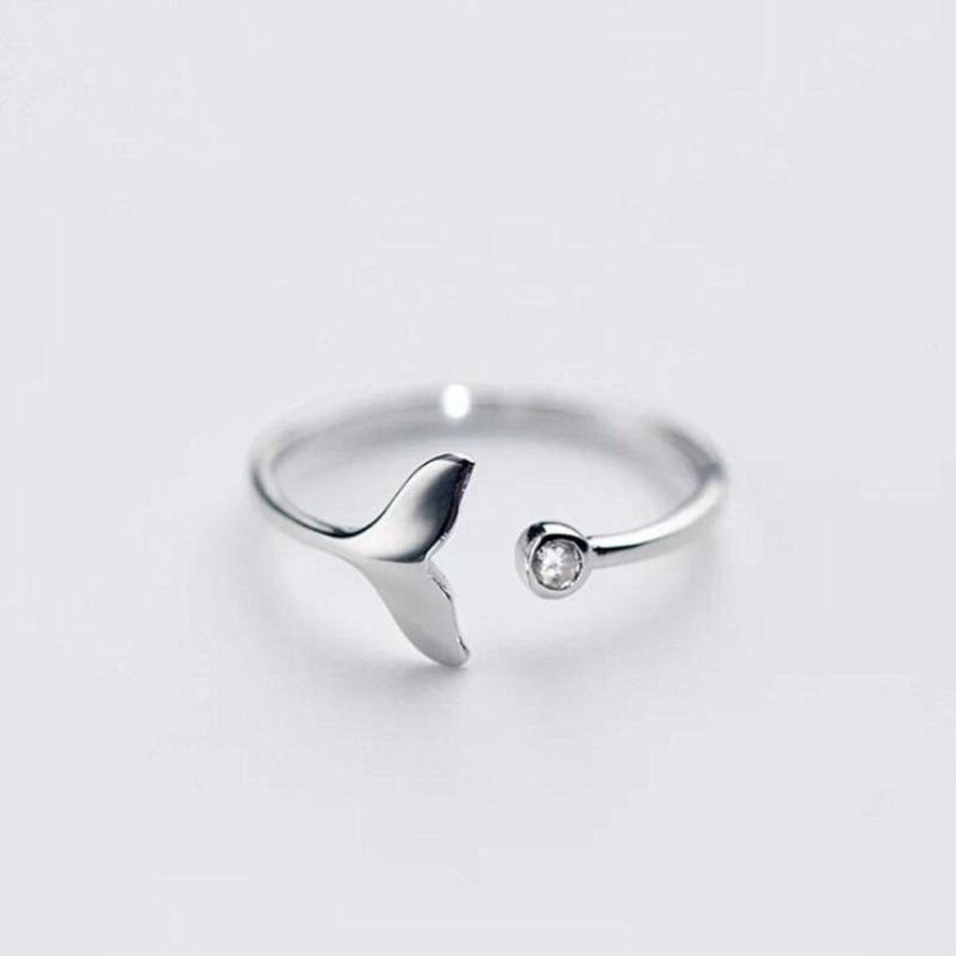 Silver Dolphin Tail Ring with Adjustable Zirconia - Marinel-State of Style