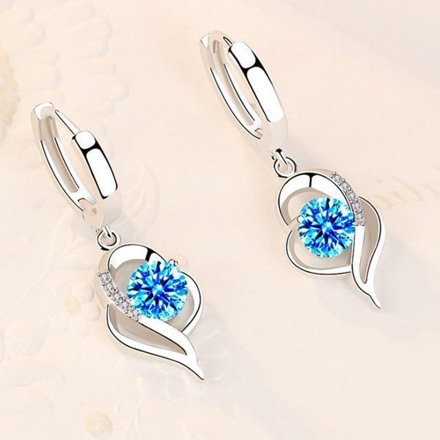 Silver Earrings with Zirconia Inlaid Flowers - Amelina-Blue-State of Style