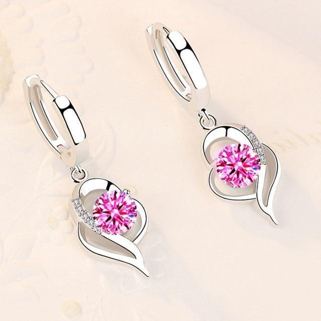 Silver Earrings with Zirconia Inlaid Flowers - Amelina-Pink-State of Style