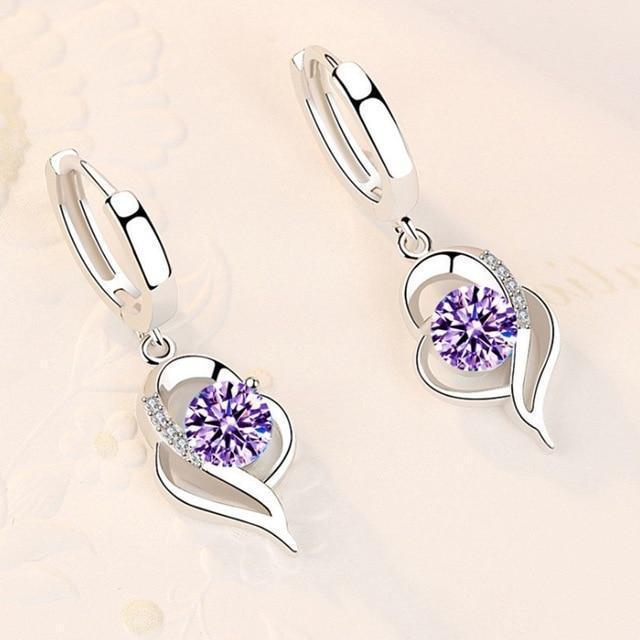 Silver Earrings with Zirconia Inlaid Flowers - Amelina-Purple-State of Style