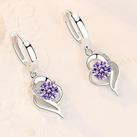 Silver Earrings with Zirconia Inlaid Flowers - Amelina-Purple-State of Style