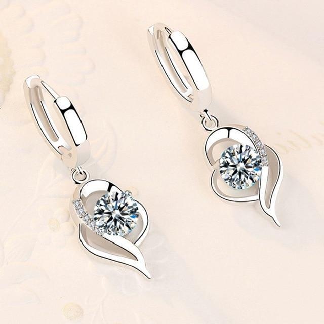 Silver Earrings with Zirconia Inlaid Flowers - Amelina-White-State of Style