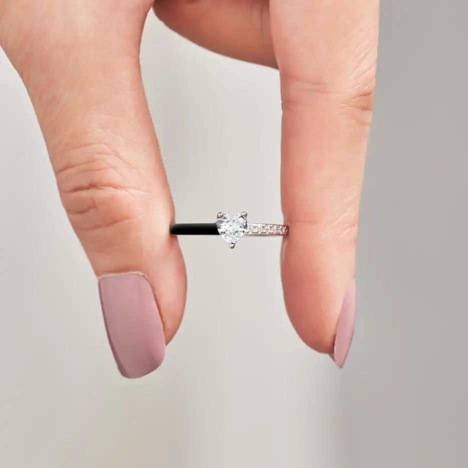 Silver Enamel Ring | Choose Peace Design-Black-State of Style