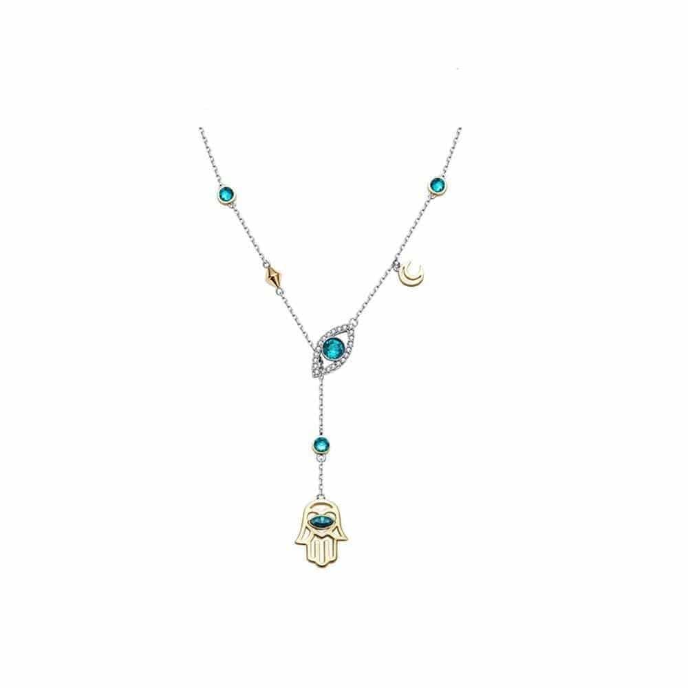 Silver Hamsa Crystal Necklace - Nayomi-State of Style