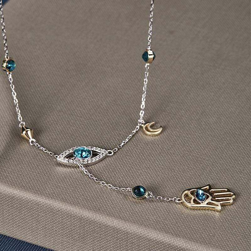 Silver Hamsa Crystal Necklace - Nayomi-State of Style