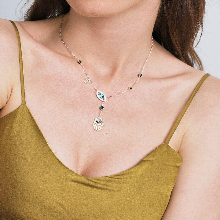Silver Hamsa Crystal Necklace - Nayomi-State of Style
