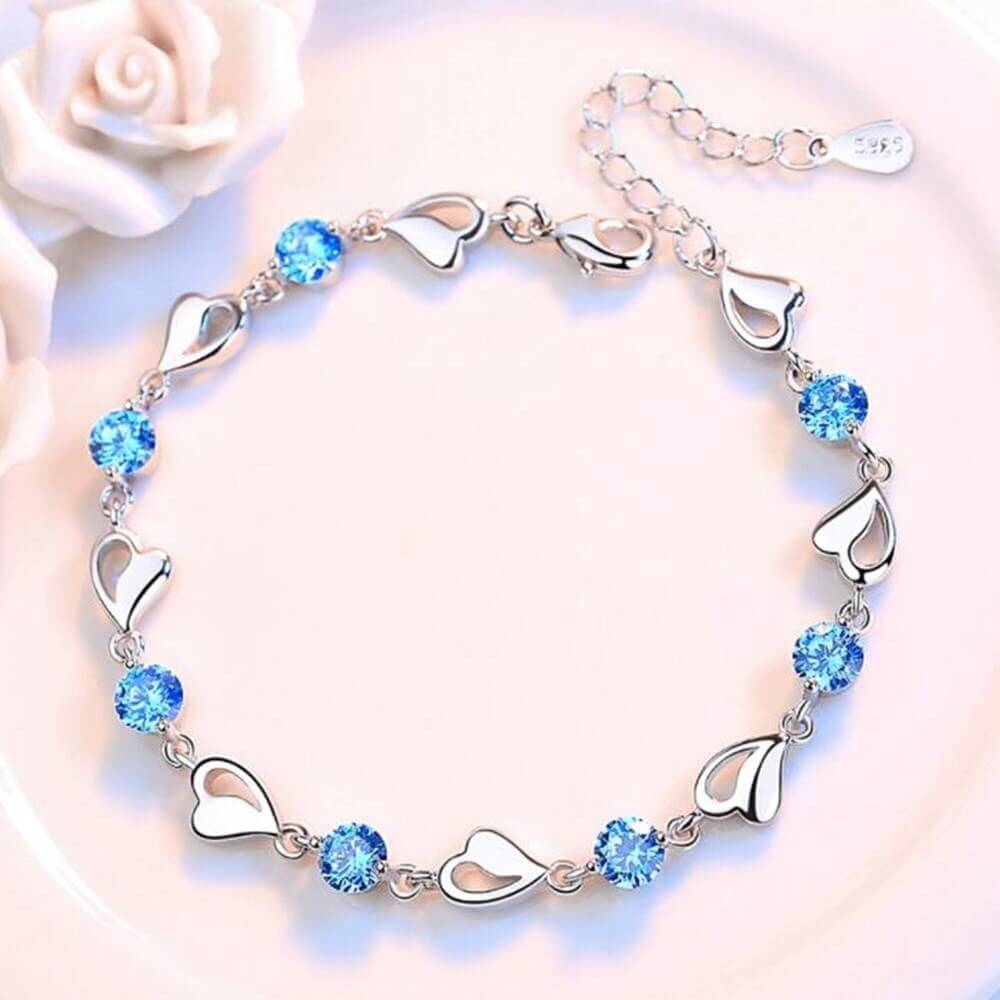 Silver Heart-Shaped Bracelet - Eloria-Blue-State of Style
