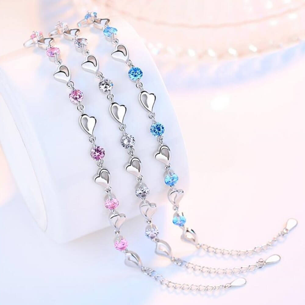 Silver Heart-Shaped Bracelet - Eloria-Pink-State of Style