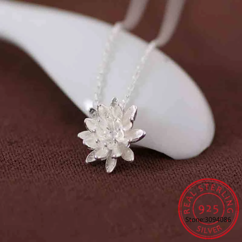 Silver Lotus Flower Pendant Necklace-State of Style