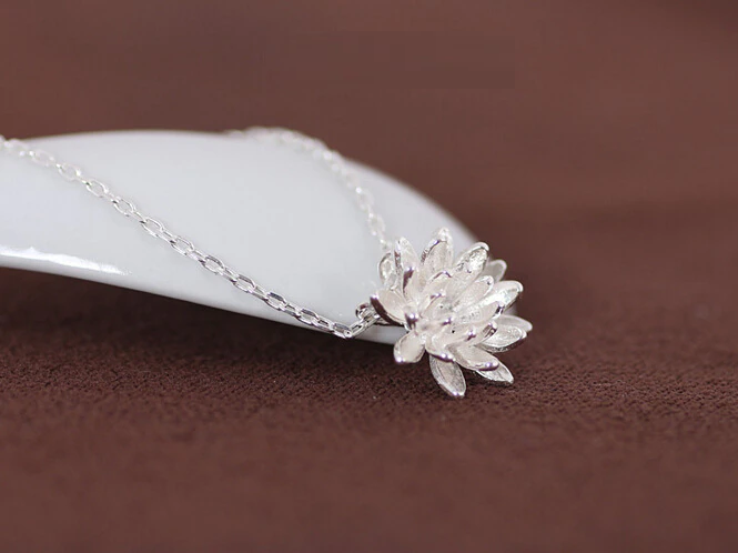 Silver Lotus Flower Pendant Necklace-State of Style