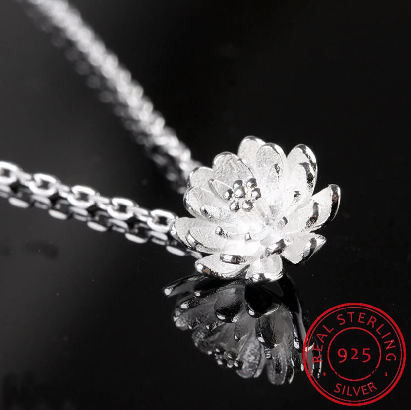 Silver Lotus Flower Pendant Necklace-State of Style