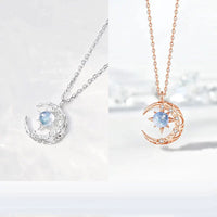 SILVER NECKLACE WITH HALF MOON AND STAR PENDANT-Rose Gold-State of Style