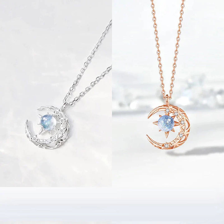 SILVER NECKLACE WITH HALF MOON AND STAR PENDANT-Rose Gold-State of Style