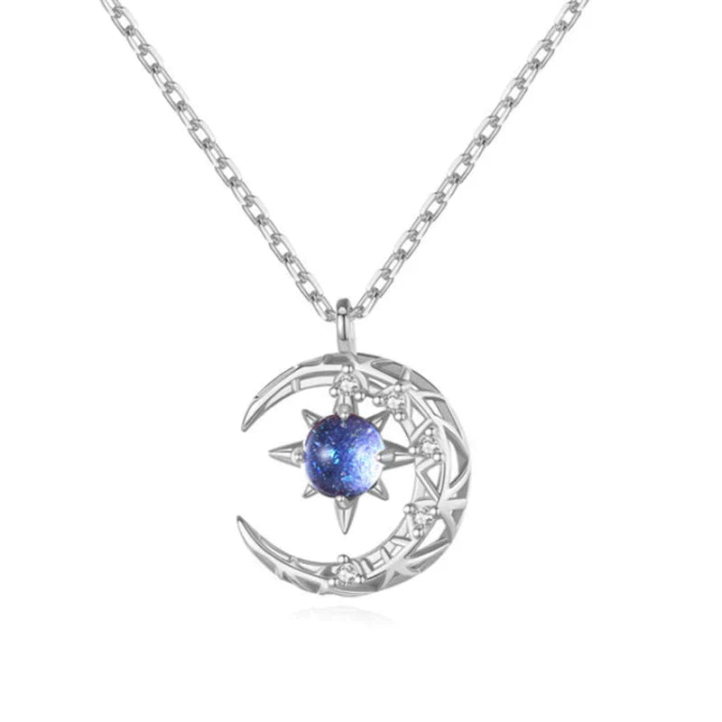 SILVER NECKLACE WITH HALF MOON AND STAR PENDANT-Silver-State of Style