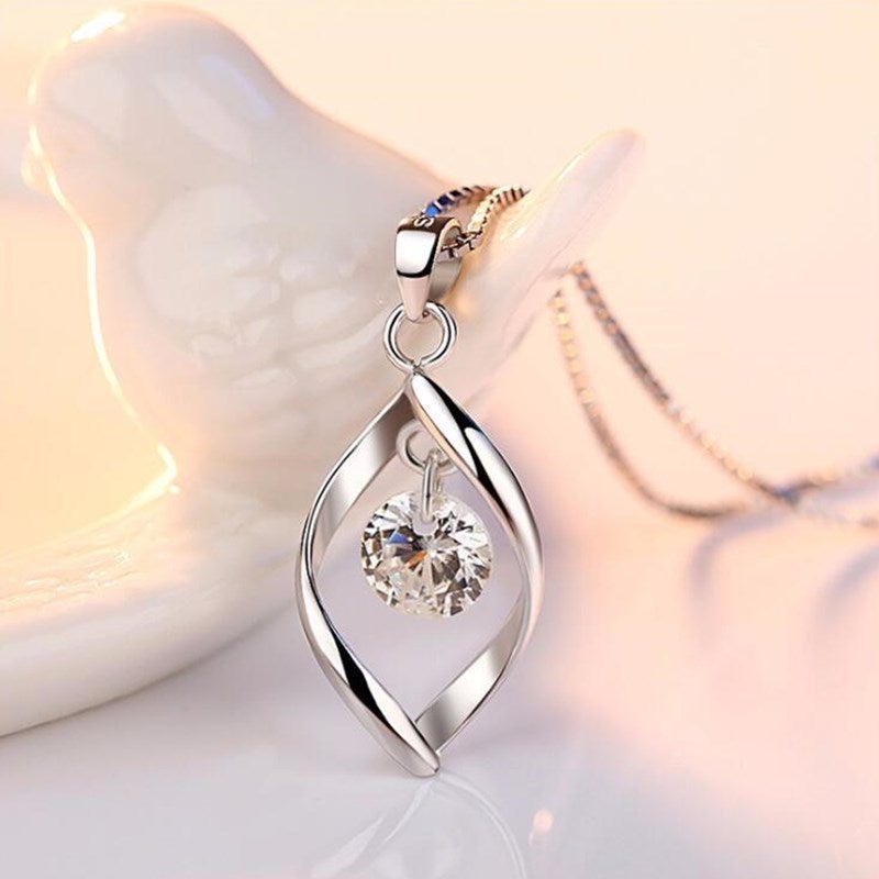Silver Necklace with Zirconia Crystal Pendant - Elinor-State of Style