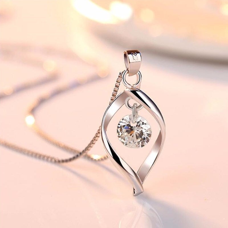 Silver Necklace with Zirconia Crystal Pendant - Elinor-State of Style