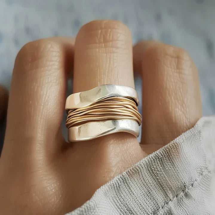 Silver Ring with Gold Accents - Solaira-6-State of Style