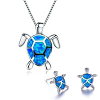Silver Sea Turtle Necklace and Earring Set - Marinella-Blue-State of Style