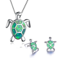 Silver Sea Turtle Necklace and Earring Set - Marinella-Green-State of Style