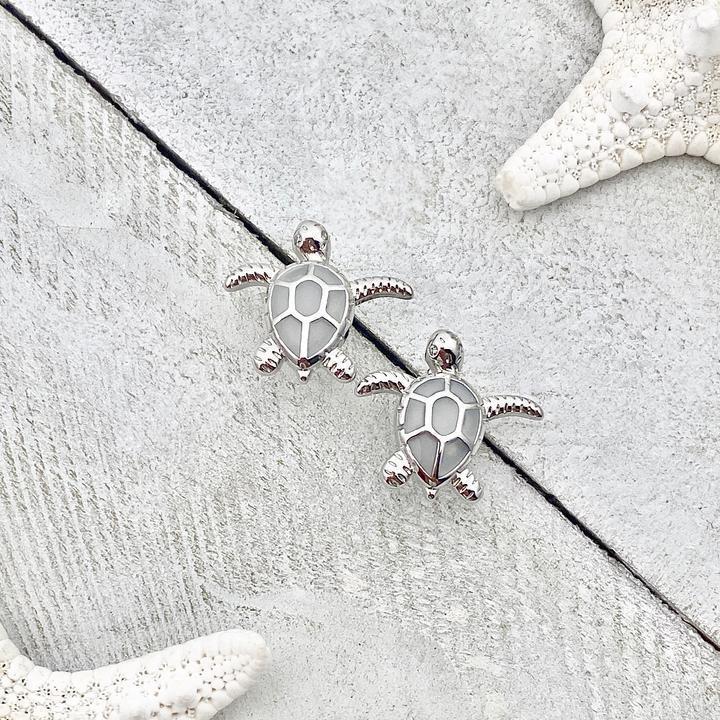 Silver Sea Turtle Opal Earrings - Marinea-White-State of Style