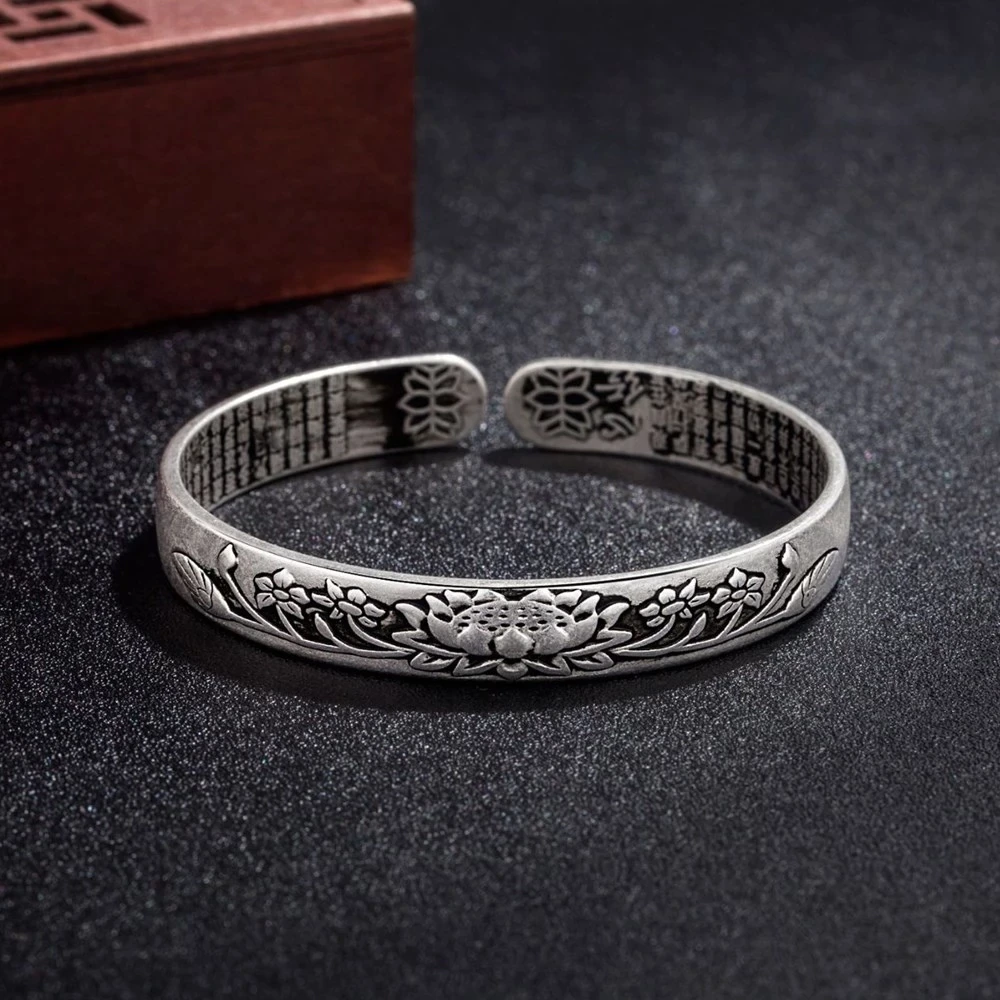 Silver Serenity Lotus Bracelet | Tranquility Accessory-State of Style