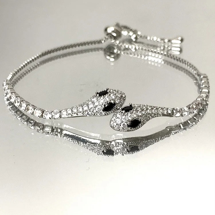 Silver Snake Bracelet with Zirconia - Lyra-Black-State of Style