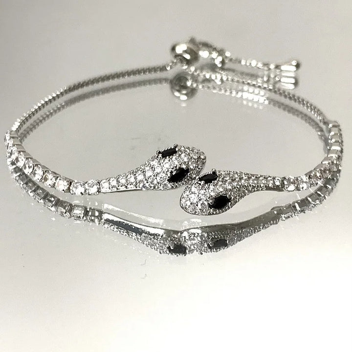 Silver Snake Bracelet with Zirconia - Lyra-Black-State of Style
