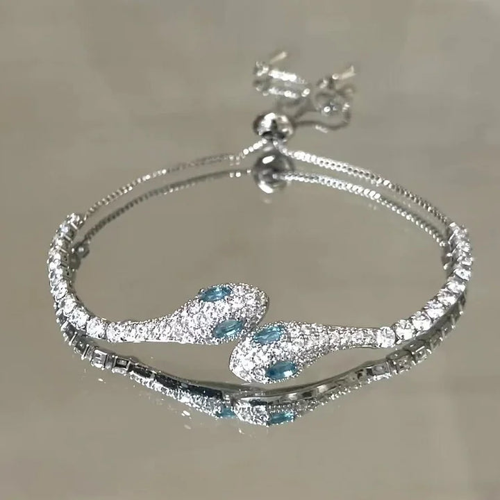 Silver Snake Bracelet with Zirconia - Lyra-Ice Blue-State of Style