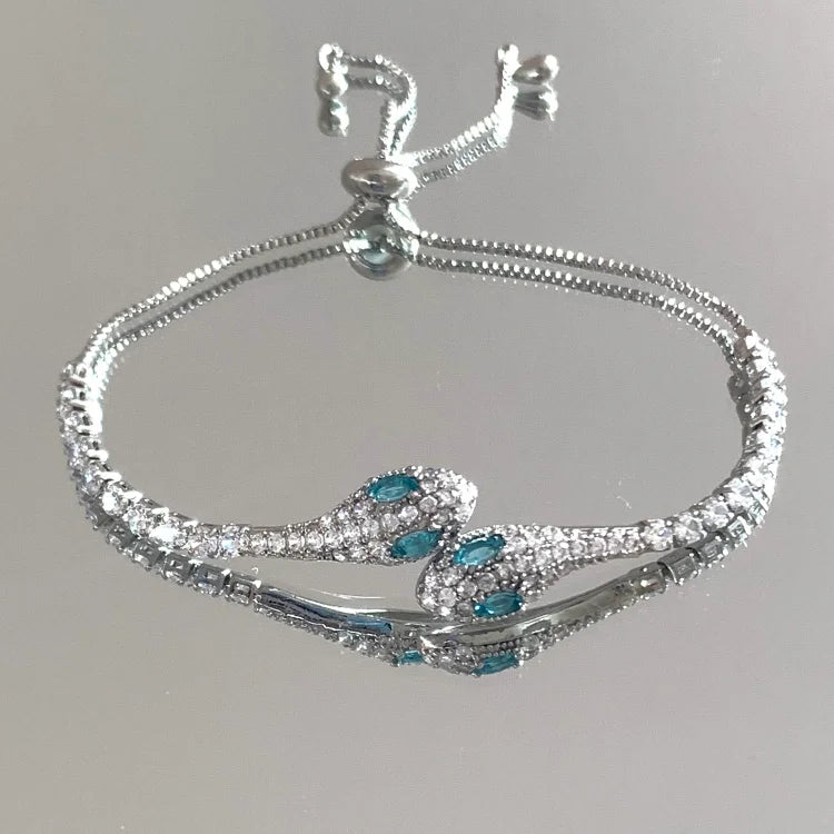Silver Snake Bracelet with Zirconia - Lyra-Light Blue-State of Style