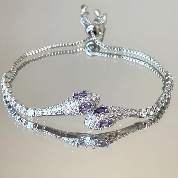 Silver Snake Bracelet with Zirconia - Lyra-Purple-State of Style