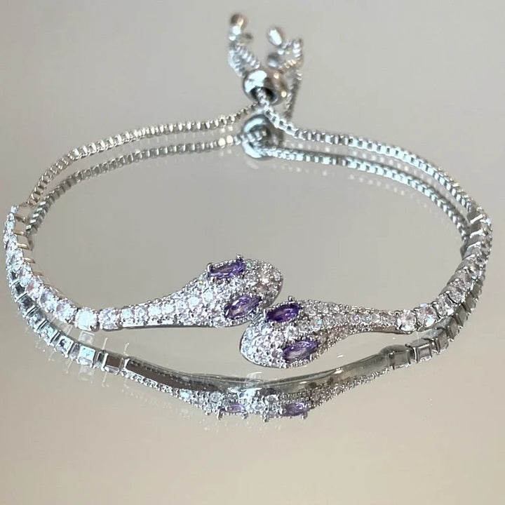 Silver Snake Bracelet with Zirconia - Lyra-Purple-State of Style