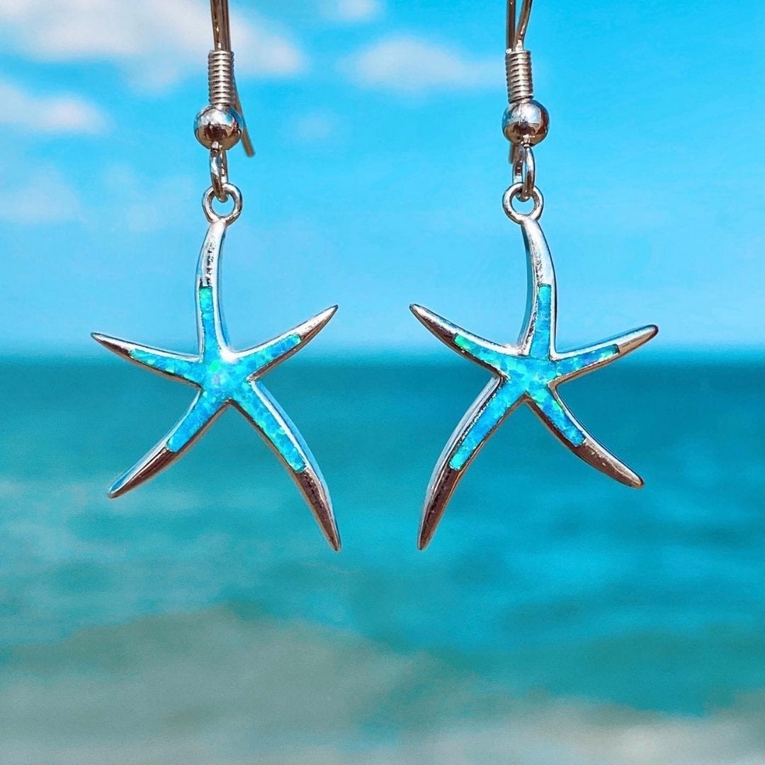 Silver Starfish Earrings with Opal - Arielle-Blue-State of Style