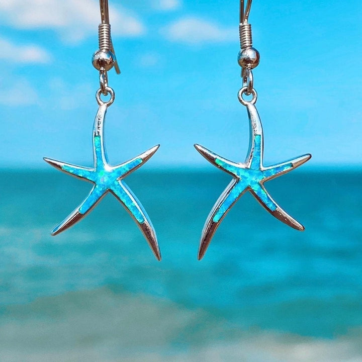 Silver Starfish Earrings with Opal - Arielle-Blue-State of Style