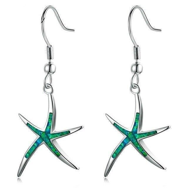 Silver Starfish Earrings with Opal - Arielle-Green-State of Style