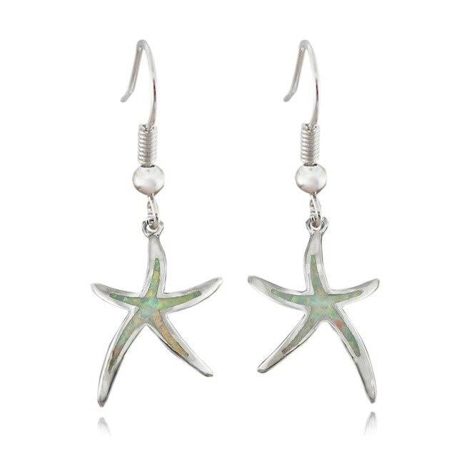 Silver Starfish Earrings with Opal - Arielle-White-State of Style
