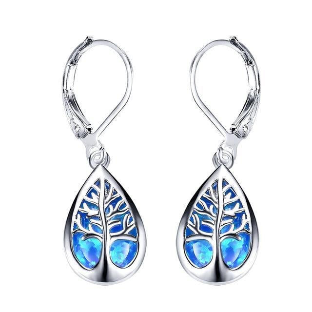 Silver Tree of Life Earrings with Opal - Mireille-Blue-State of Style