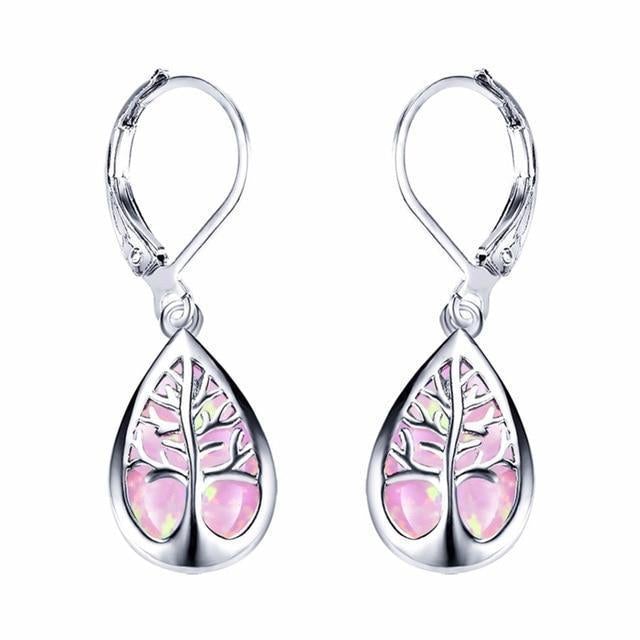 Silver Tree of Life Earrings with Opal - Mireille-Pink-State of Style