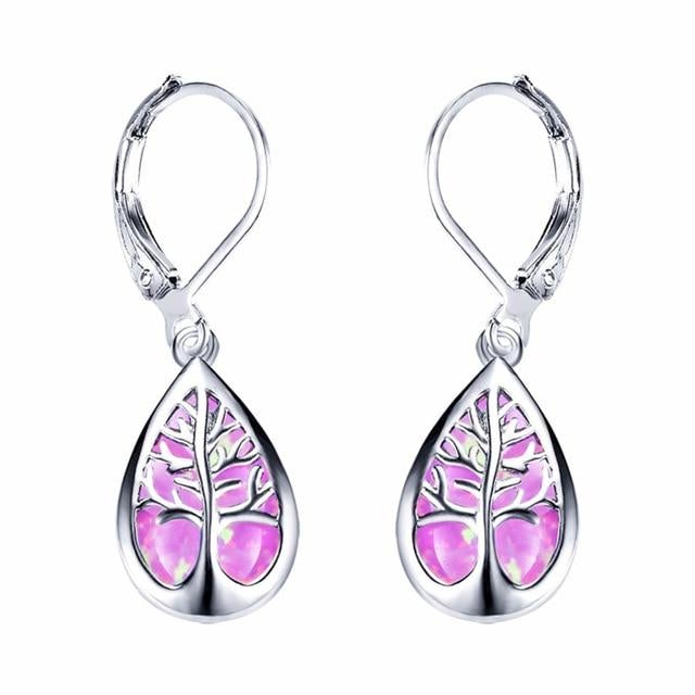 Silver Tree of Life Earrings with Opal - Mireille-Purple-State of Style