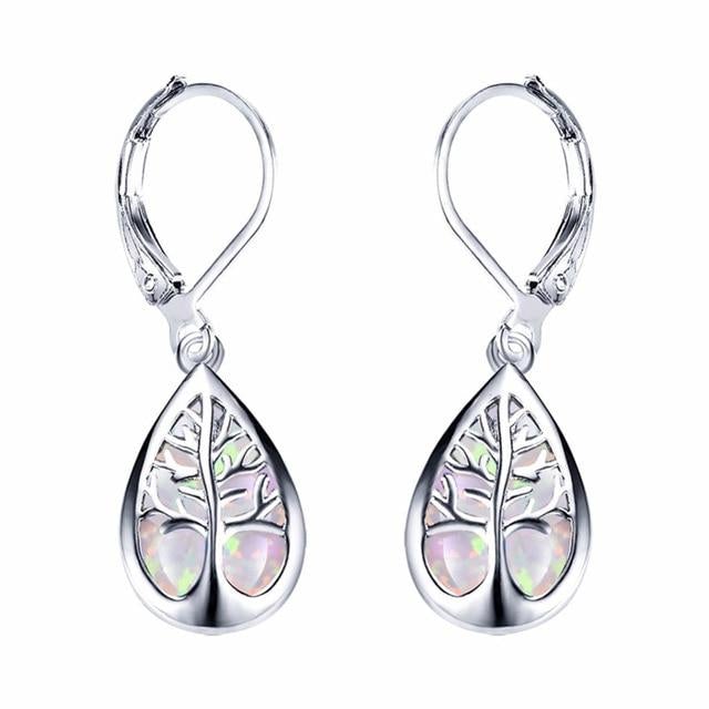 Silver Tree of Life Earrings with Opal - Mireille-White-State of Style