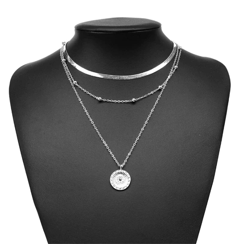 SILVER TRIPLE CHAIN NECKLACE-State of Style