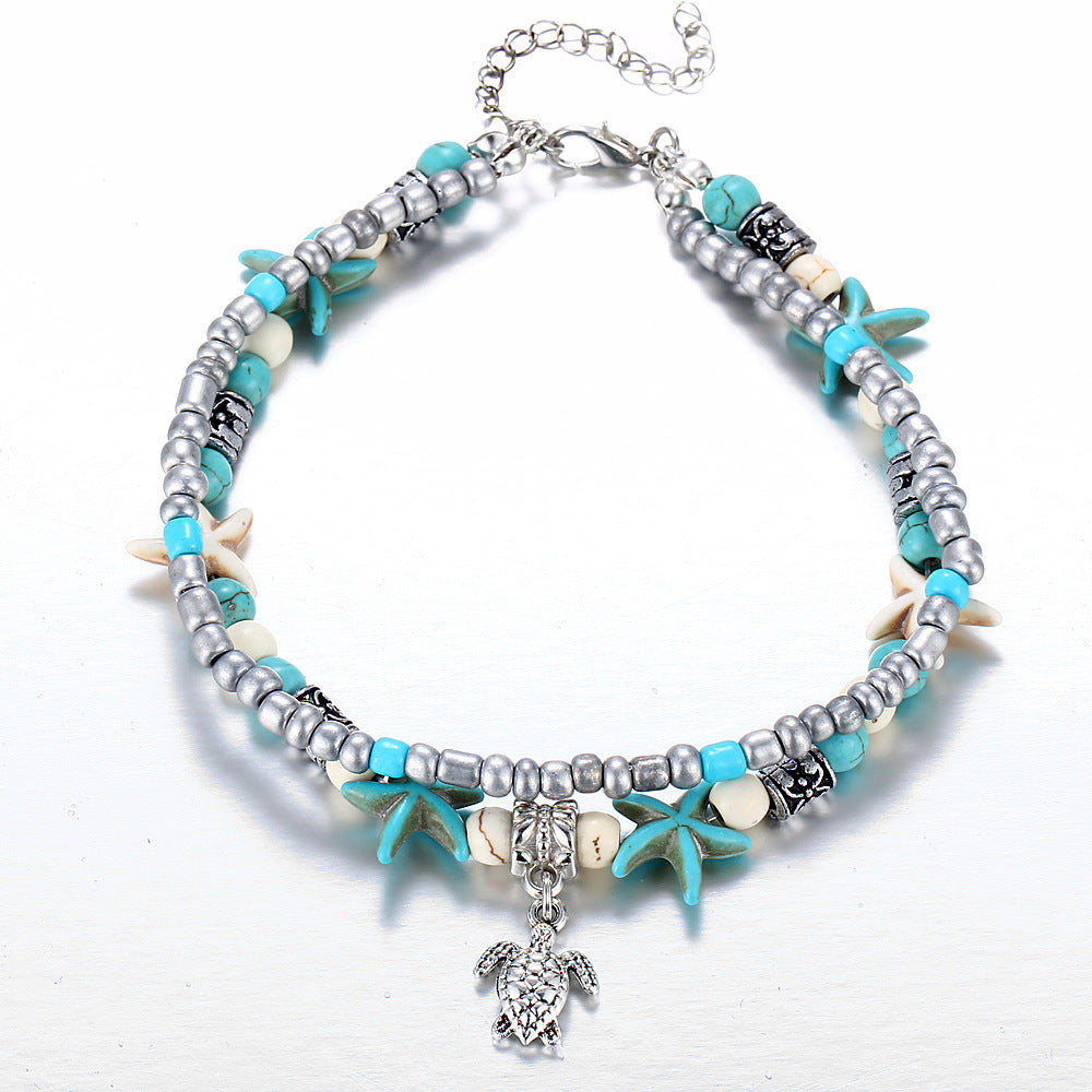 Silver Turtle Anklet with Sea Shells - Calypso-State of Style