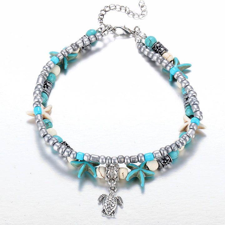 Silver Turtle Anklet with Sea Shells - Calypso-State of Style
