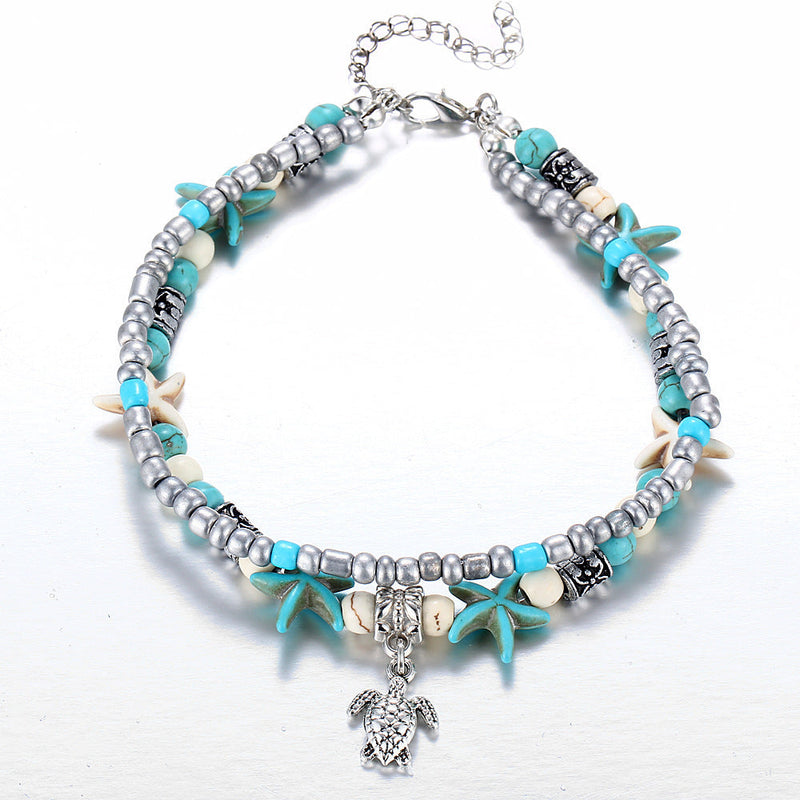 Silver Turtle Anklet with Sea Shells - Calypso-State of Style