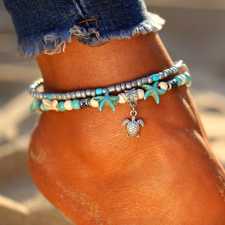 Silver Turtle Anklet with Sea Shells - Calypso-State of Style