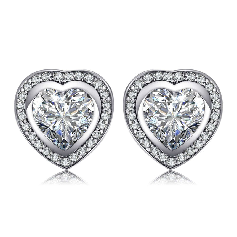 Silver Zirconia Heart Shaped Earrings - Celestia-State of Style